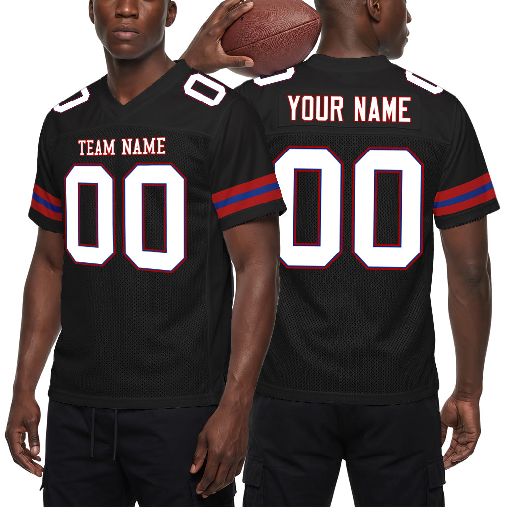 Custom Black White-Red Mesh Football Jersey