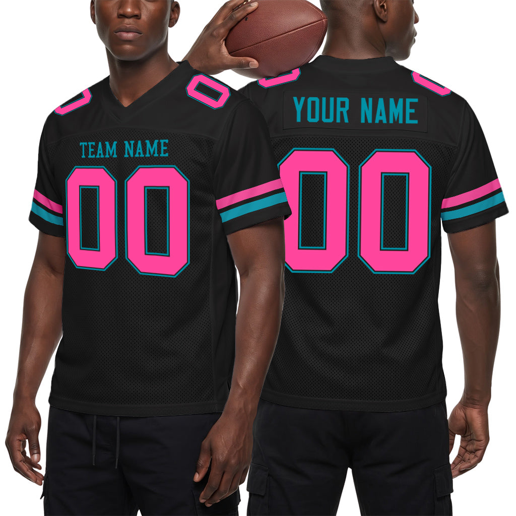 Custom Black Pink-Aqua Mesh Football Jersey