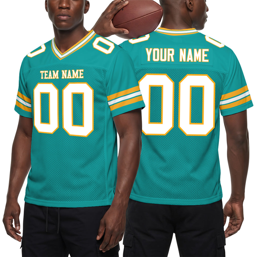 Custom Aqua White-Yellow Football Jersey