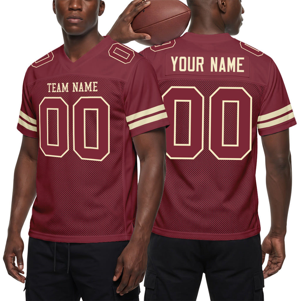 Custom Burgundy Burgundy-Cream Mesh Football Jersey