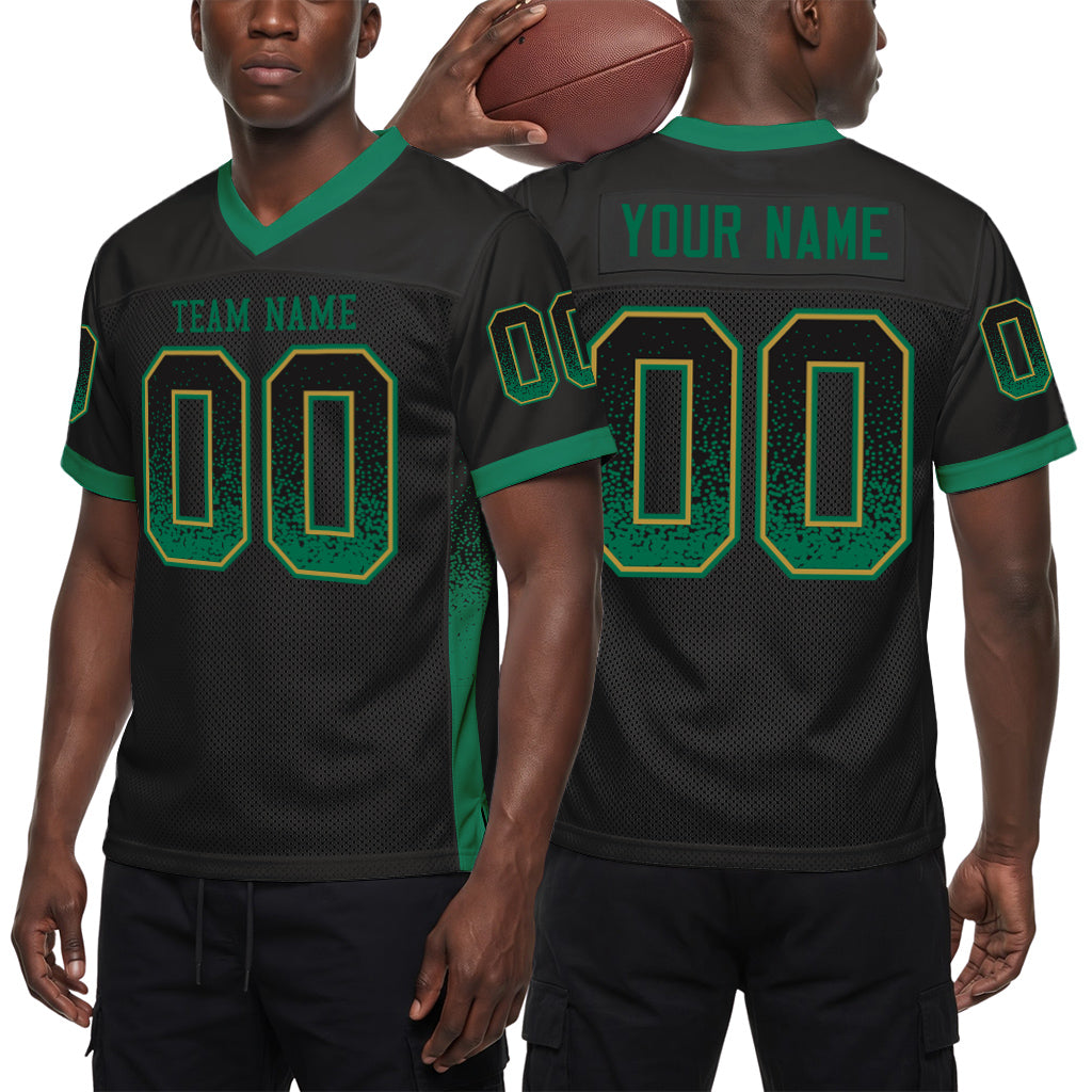 Custom Black Kelly Green-Old Gold Mesh Drift Fashion Mesh Football Jersey
