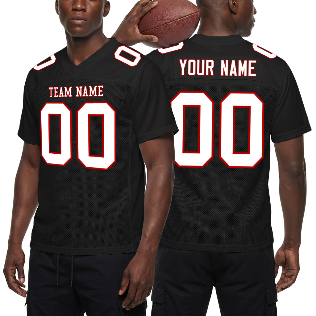 Custom Black White-Red Mesh Football Jersey