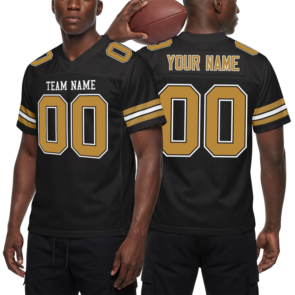 Custom Black Old Gold-White Custom Name Football Jerseys For Men & Women