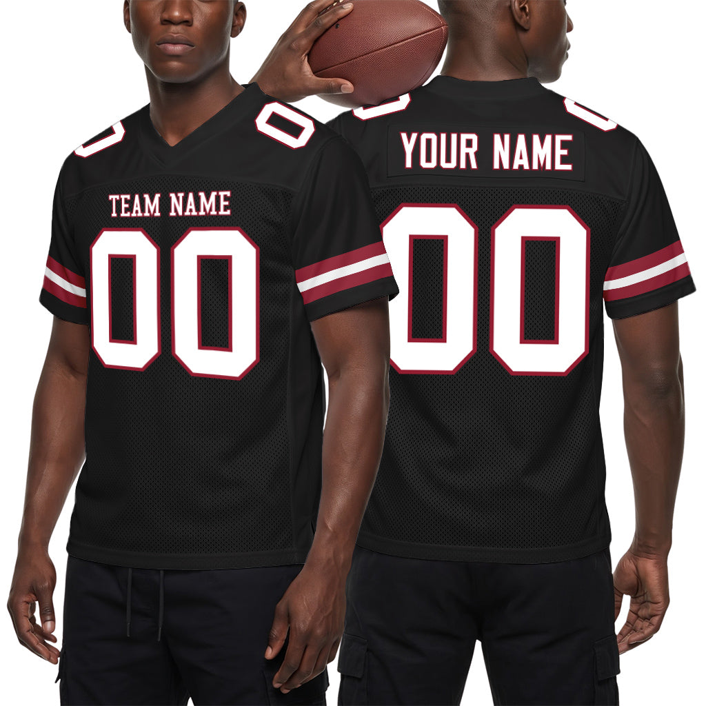 Custom Black White-Cardinal Mesh Football Jersey