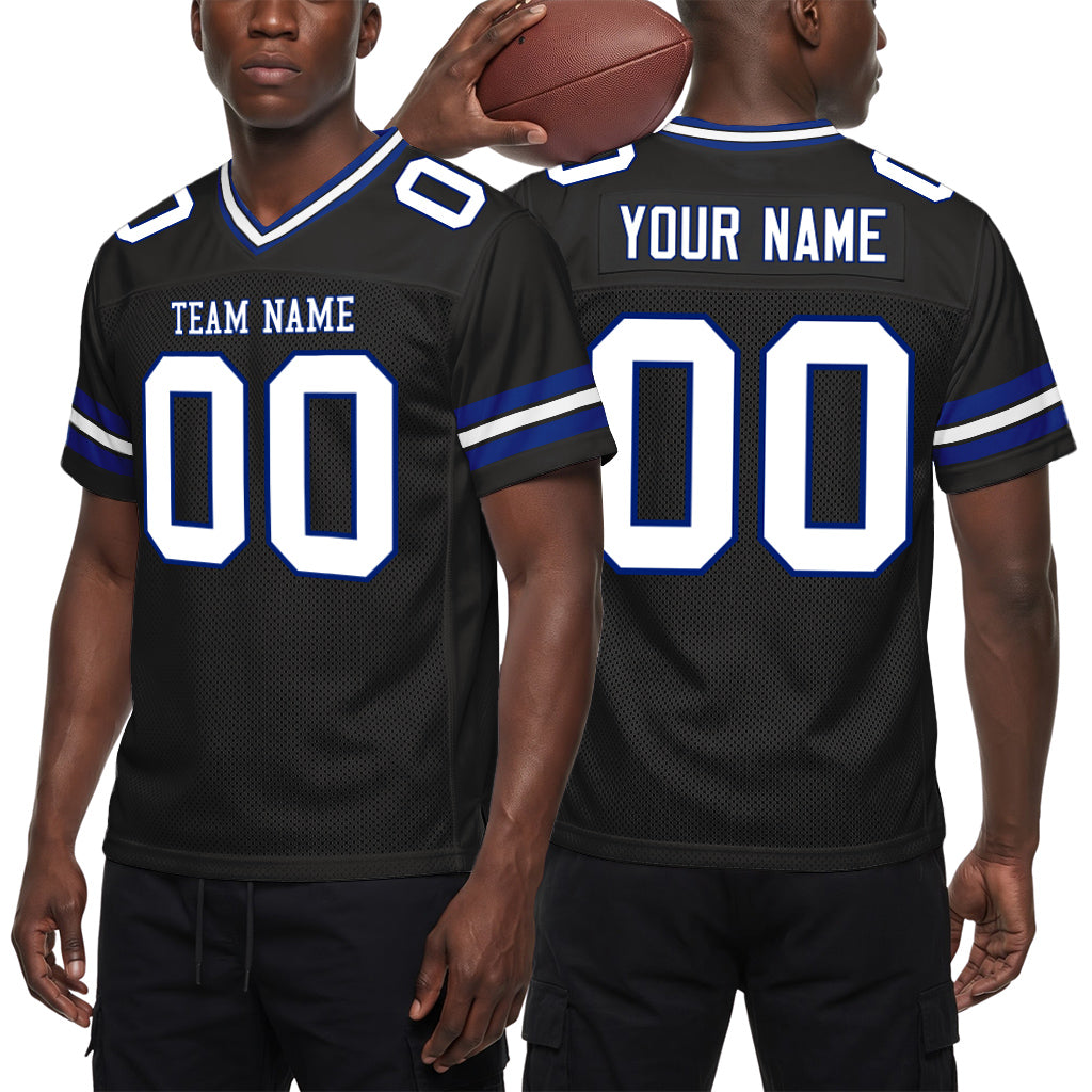 Custom Black White-Royal Mesh Football Jersey