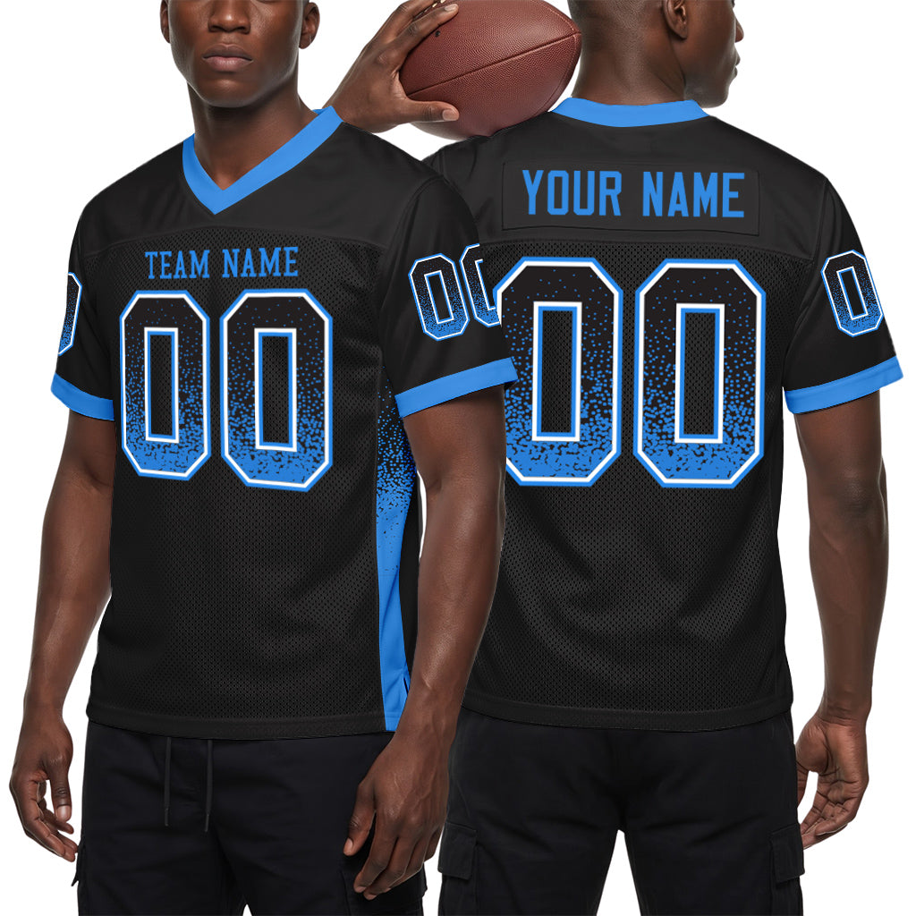 Custom Black Electric Blue-White Mesh Drift Fashion Mesh Football Jersey
