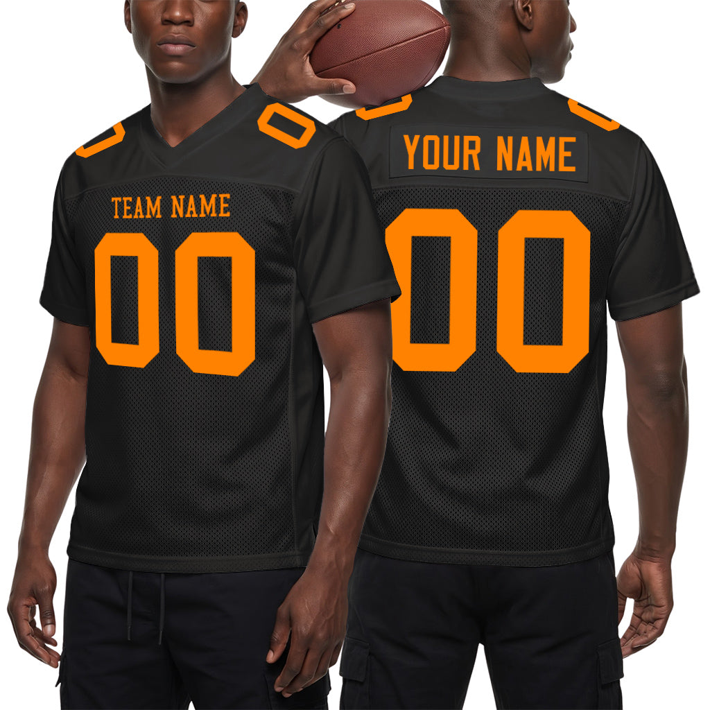 Custom Black Bay Orange Mesh Football Jersey