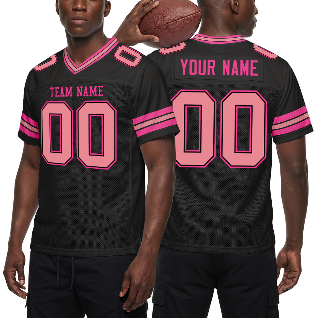 Custom Black Medium Pink-Pink Mesh Football Jersey