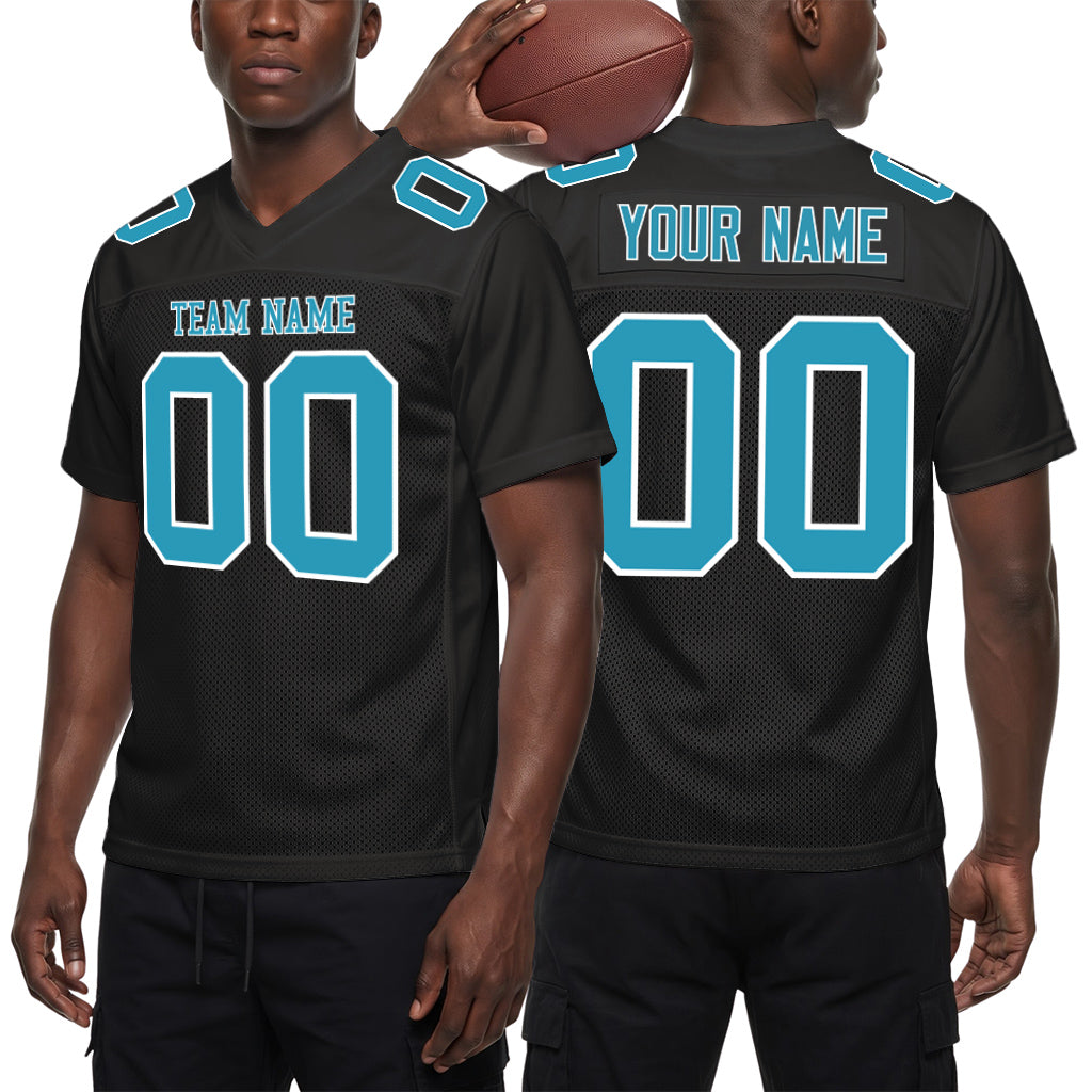 Custom Black Panther Blue-White Custom Name Mesh Football Jersey