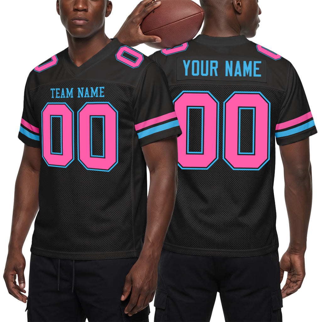 Custom Black Pink-Sky Blue Mesh Football Jersey