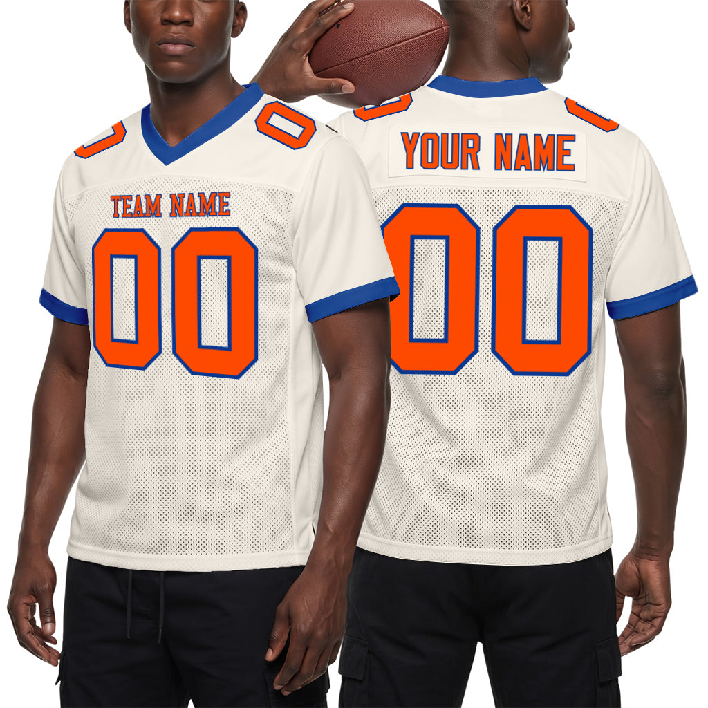 Custom Cream Orange-Royal Mesh Football Jersey