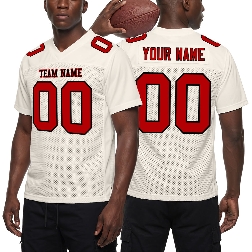 Custom Cream Red-Navy Mesh Football Jersey