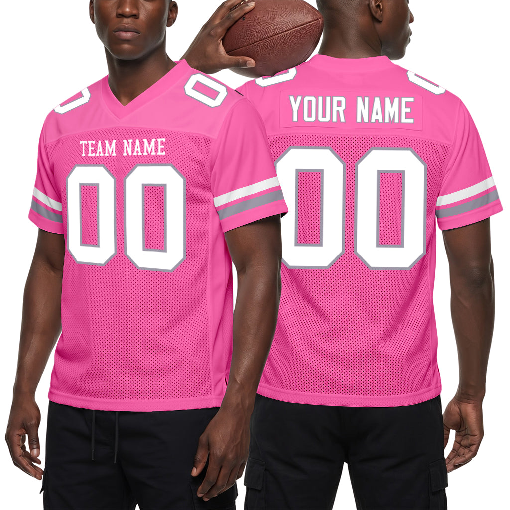 Custom Pink White-Light Gray Mesh Football Jersey