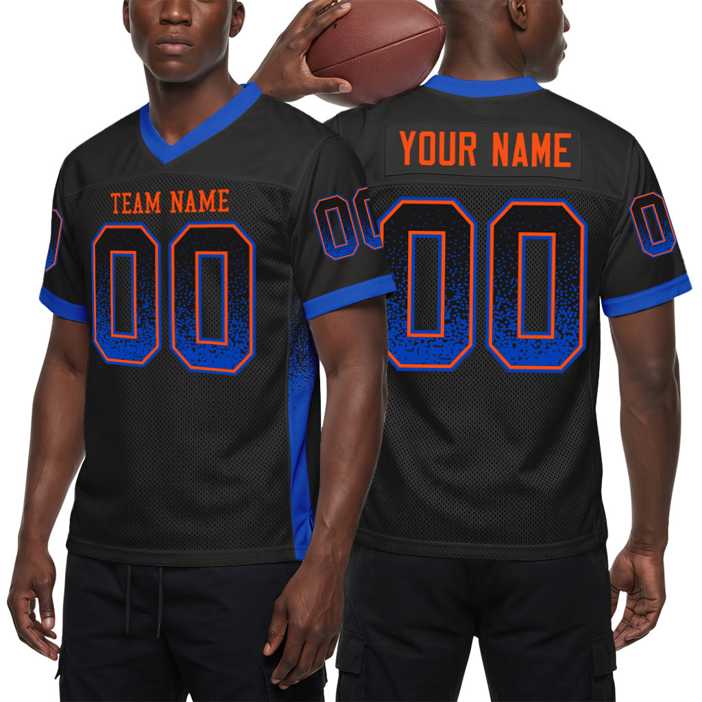 Custom Black Thunder Blue-Orange Mesh Drift Fashion Mesh Football Jersey