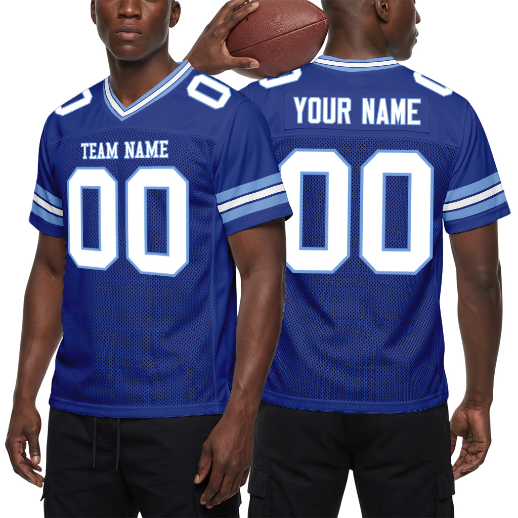 Custom Royal White-Light Blue Mesh Football Jersey