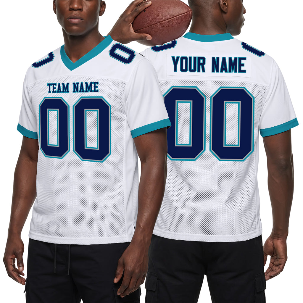 Custom White Navy Gray-Teal Mesh Football Jersey