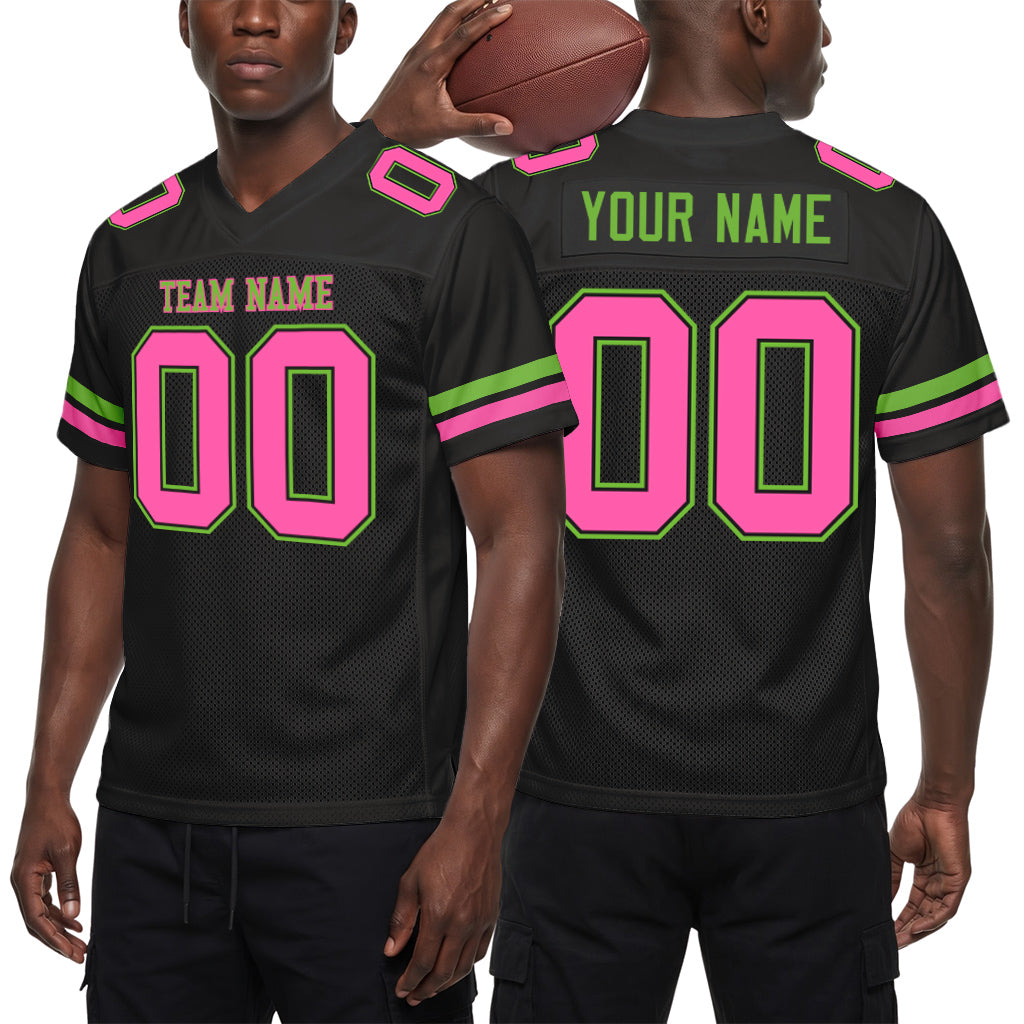 Custom Black Pink-Neon Green Mesh Football Jersey