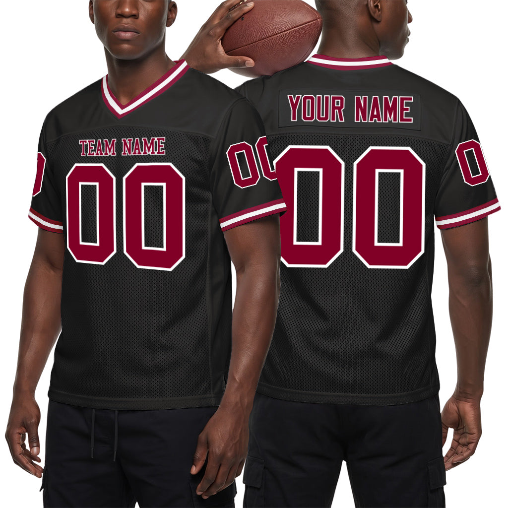 Custom Black Maroon-White Mesh Throwback Mesh Football Jersey