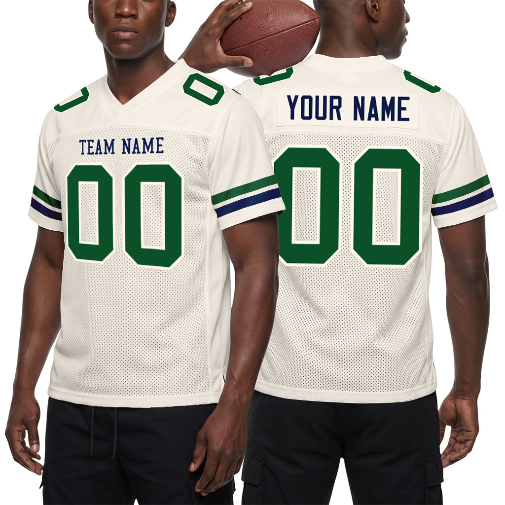 Custom Cream Kelly Green-Navy Mesh Football Jersey