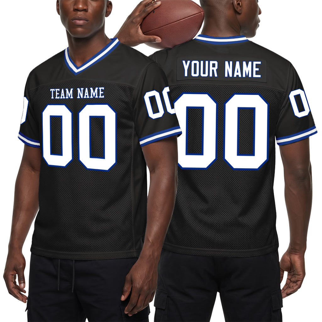 Custom Black White-Royal Mesh Throwback Mesh Football Jersey