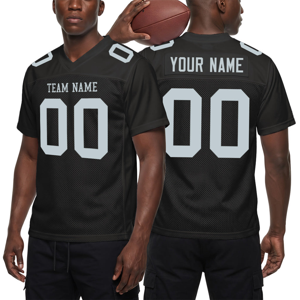 Custom Black Silver Mesh Football Jersey