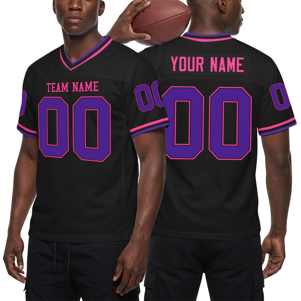 Custom Black Purple-Pink Mesh Football Jersey