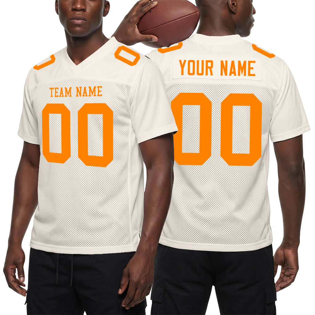 Custom Cream Bay Orange Mesh Football Jersey