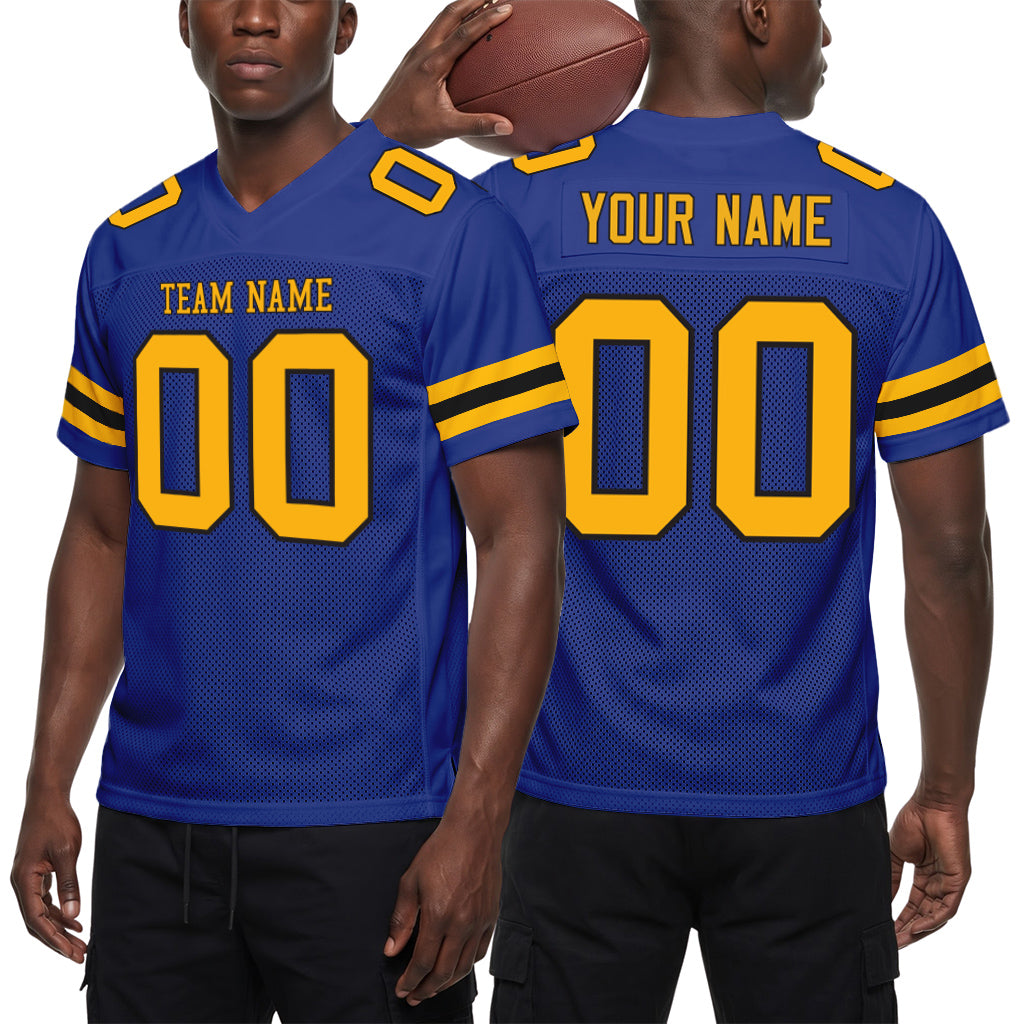 Custom Royal Yellow-Black Mesh Football Jersey