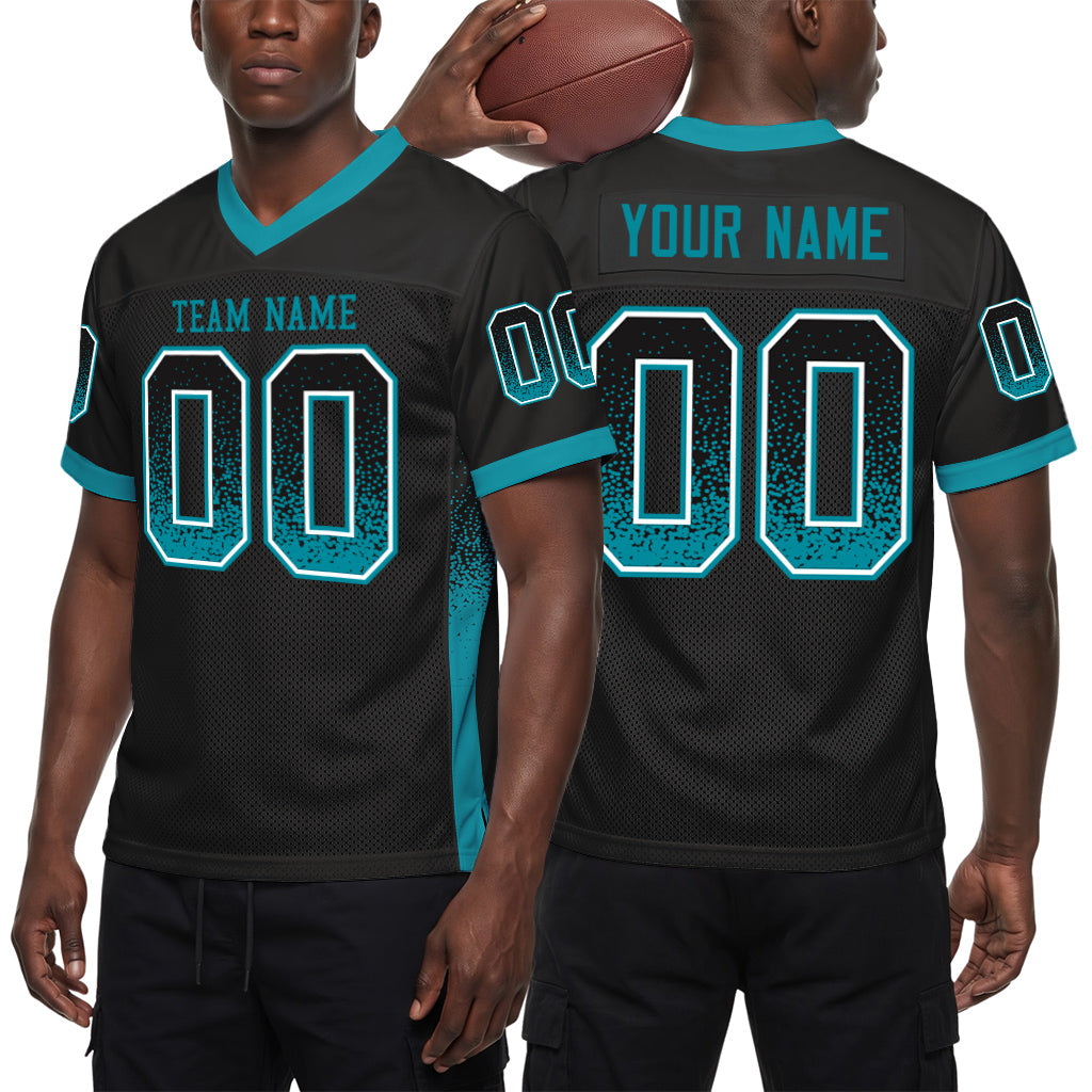 Custom Black Teal-White Mesh Drift Fashion Mesh Football Jersey