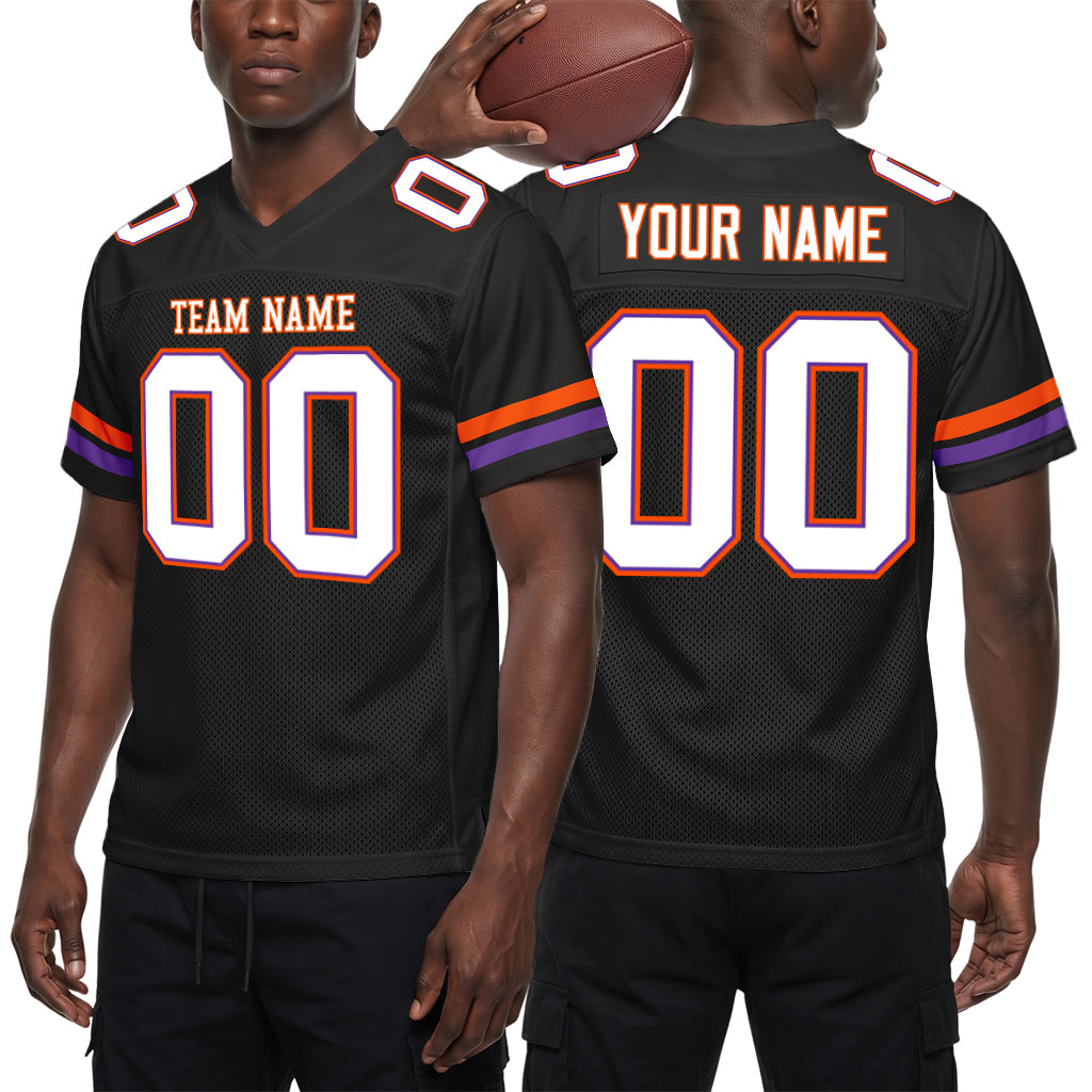 Custom Black White-Orange Mesh Football Jersey
