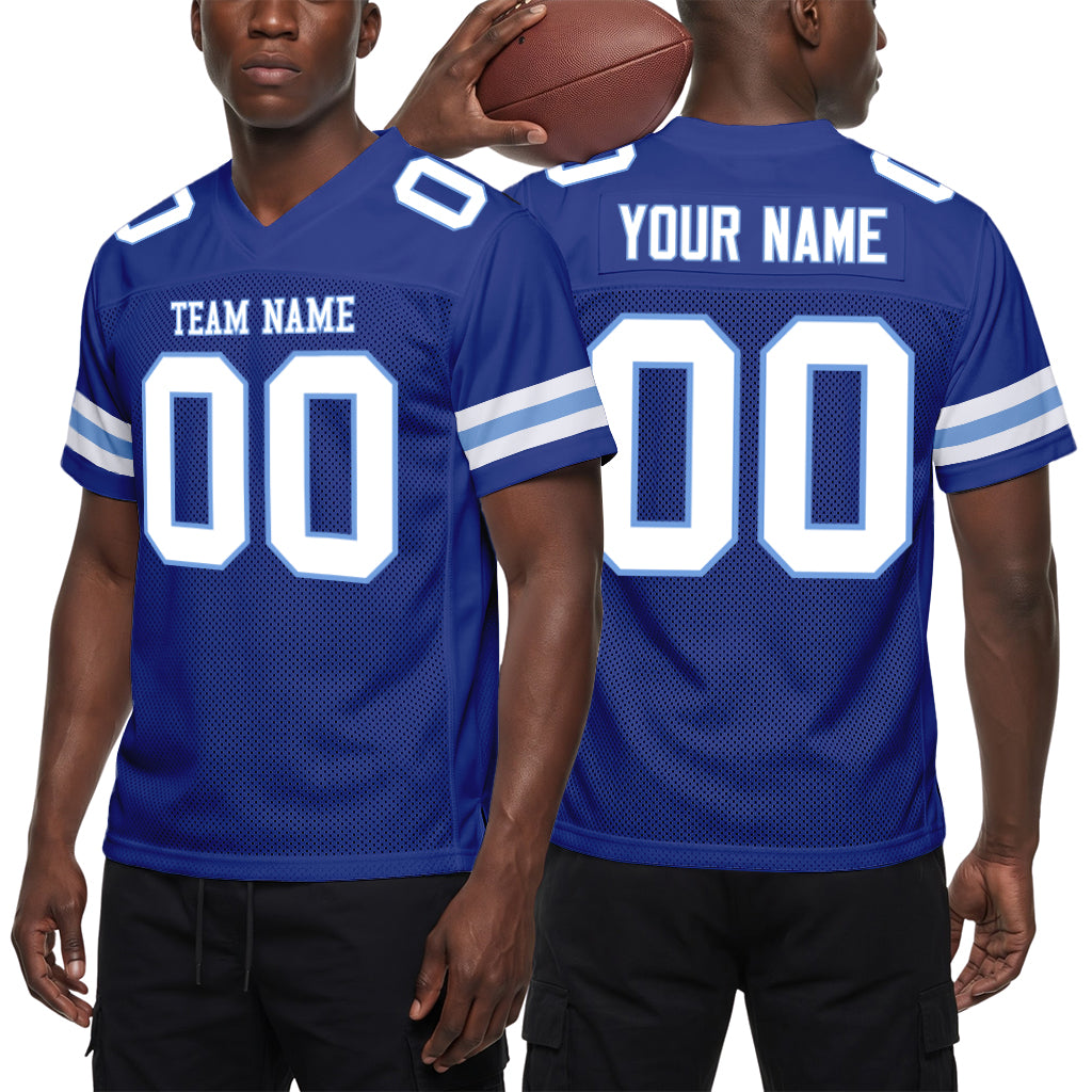 Custom Royal White-Light Blue Mesh Football Jersey
