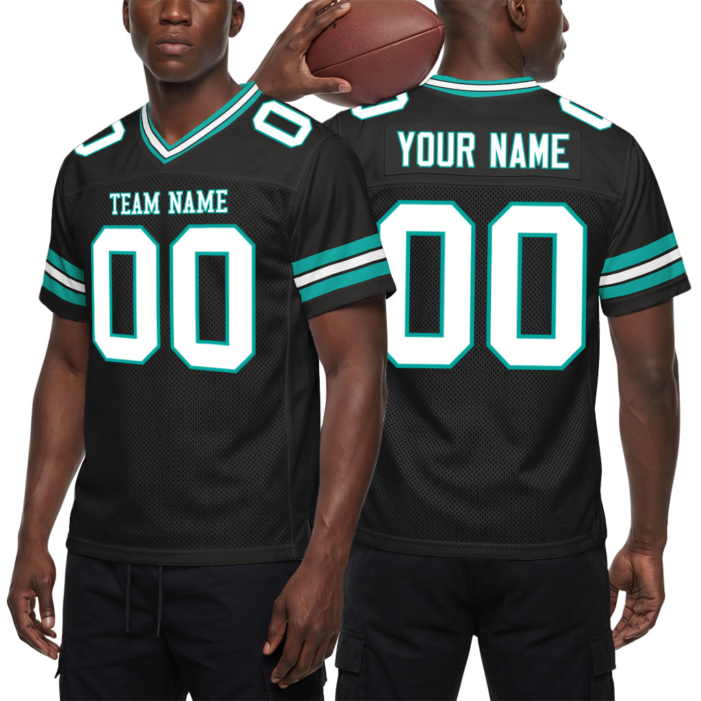 Custom Black White-Aqua Mesh Football Jersey