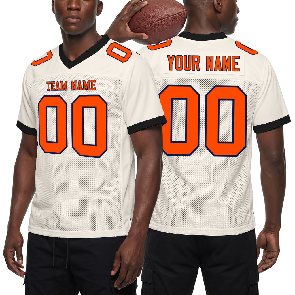 Custom Cream Orange-Black Mesh Football Jersey