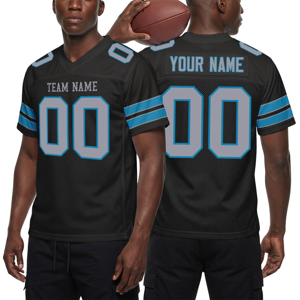 Custom Black Light Gray-Panther Blue Mesh Football Jersey