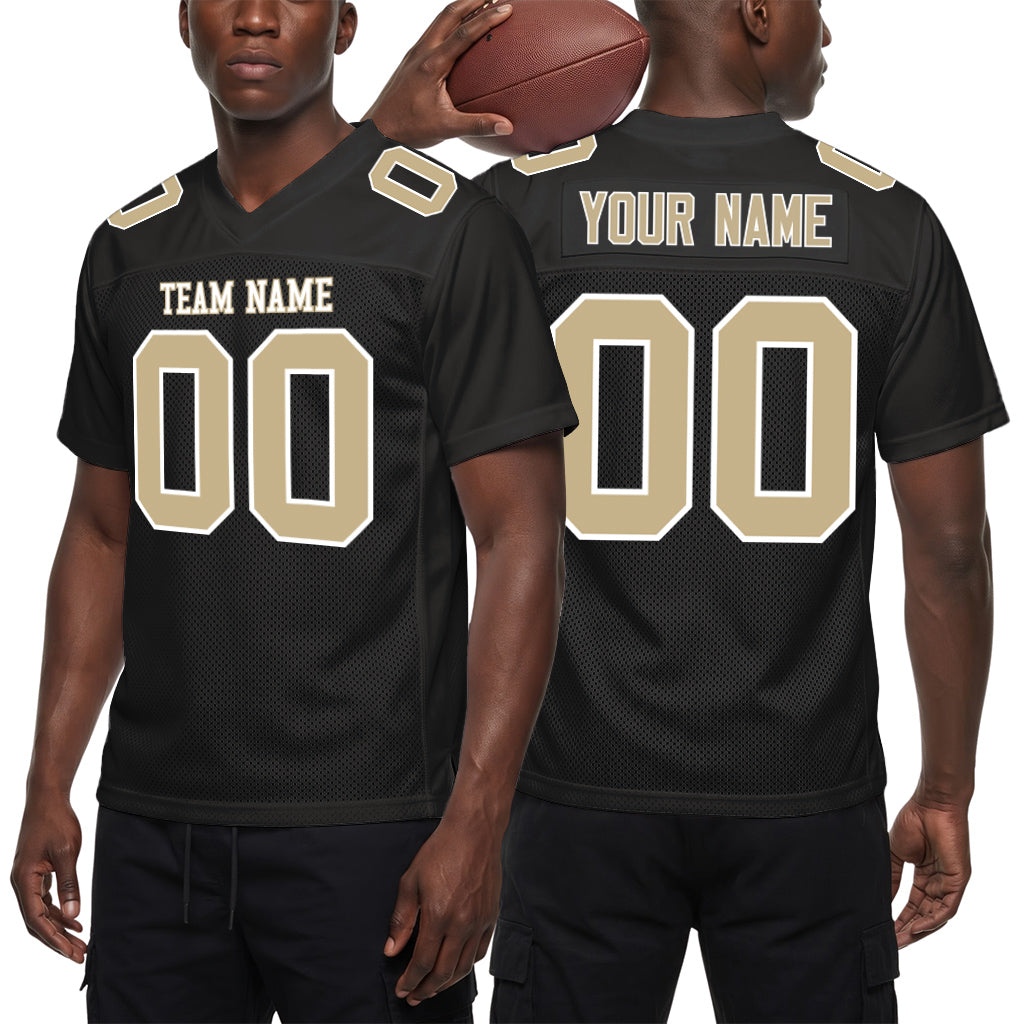 Custom Black Vegas Gold-White Custom Name Mesh Football Jersey