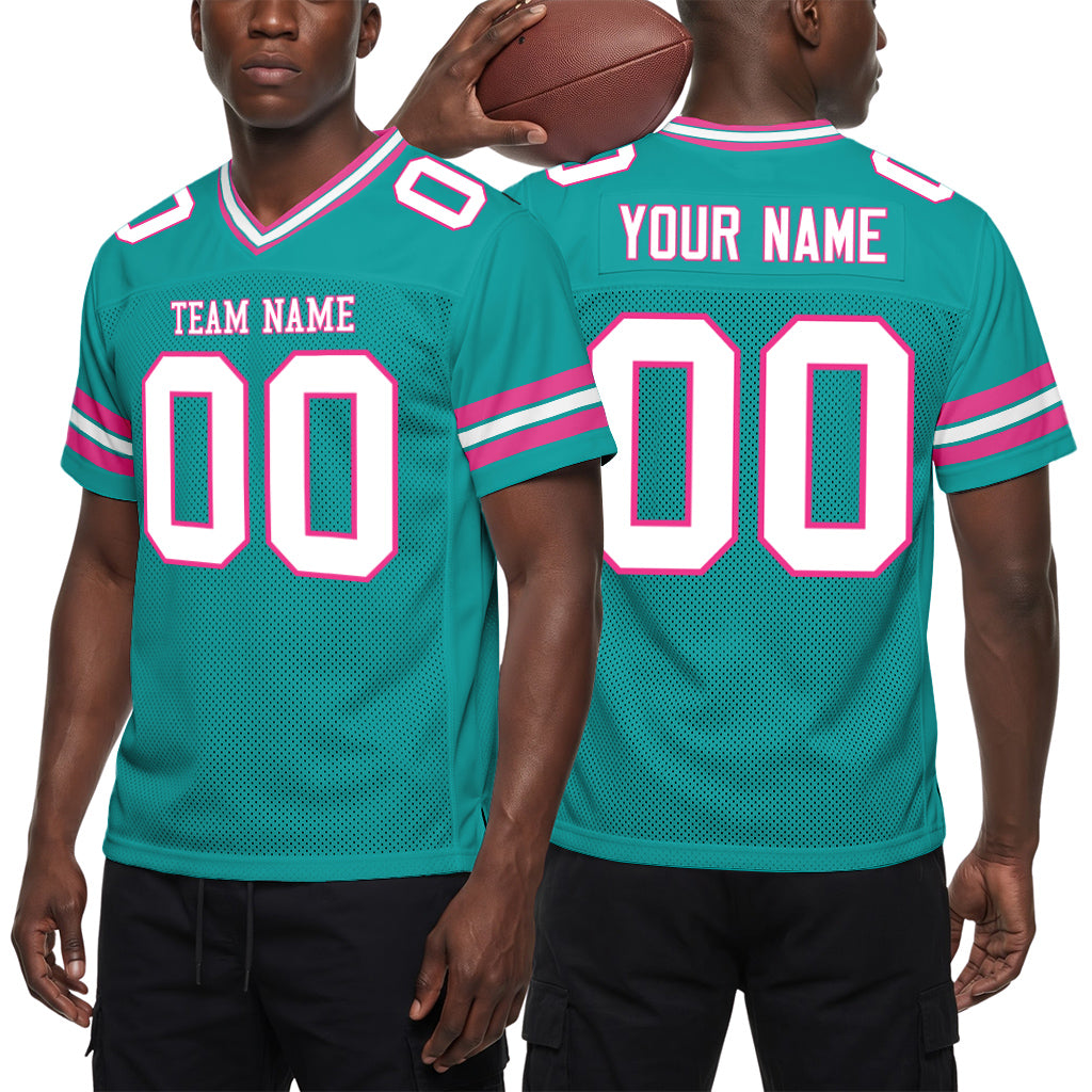 Custom Aqua White-Pink Mesh Football Jersey