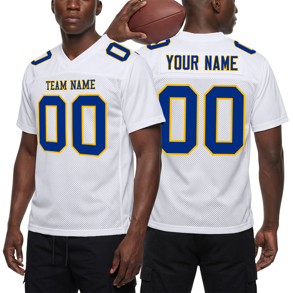 Custom White Royal-Gold Mesh Football Jersey