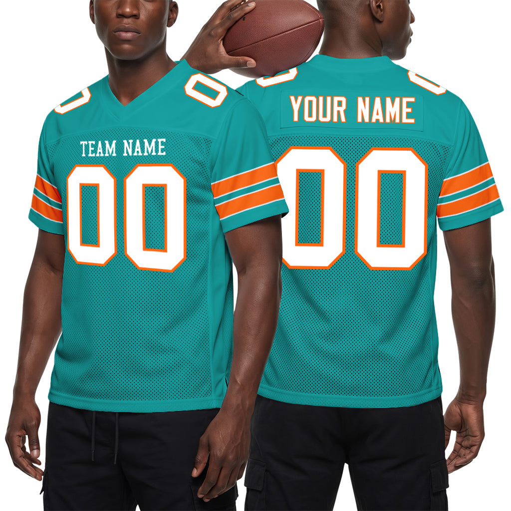 Custom Aqua White-Orange Mesh Football Jersey