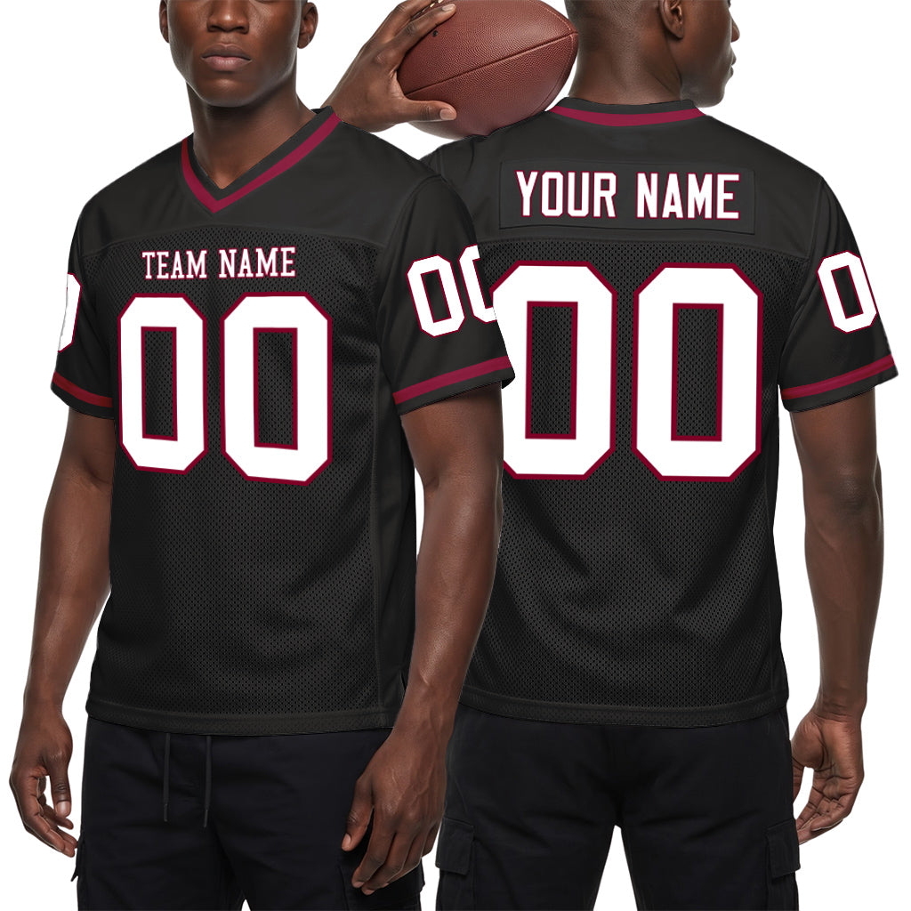 Custom Black White-Maroon Mesh Throwback Mesh Football Jersey