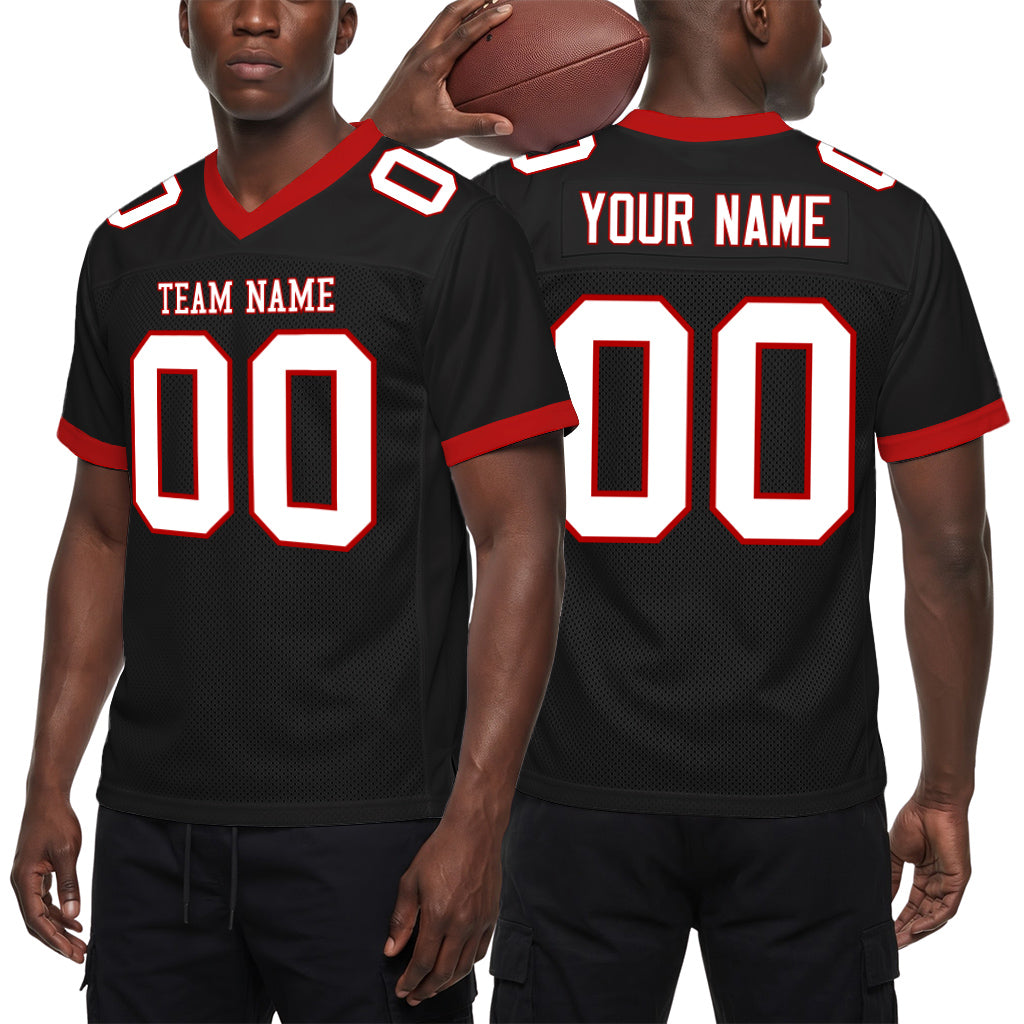 Custom Black White-Red Mesh Football Jersey
