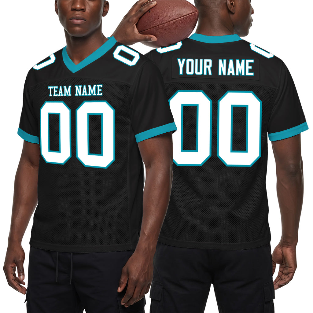 Custom Black White-Panther Blue Mesh Football Jersey