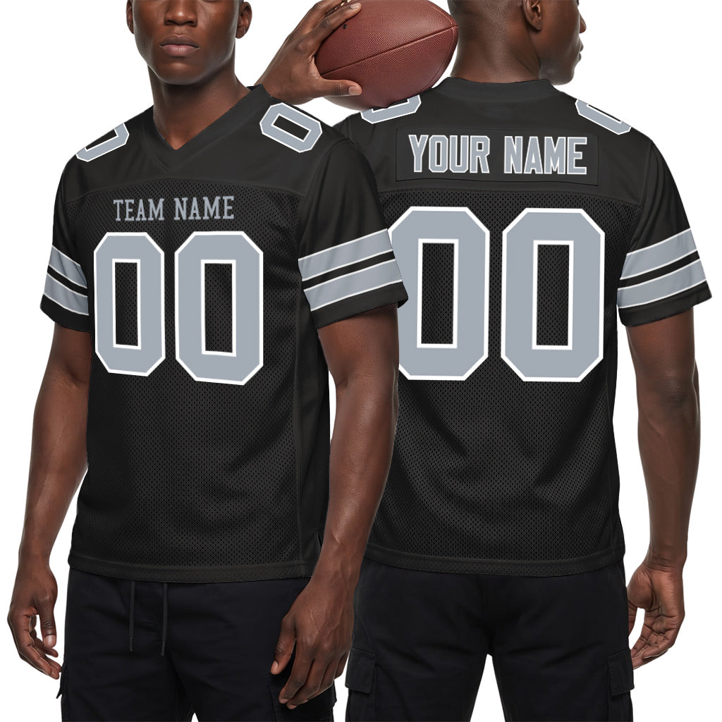 Custom Black Silver-White Mesh Football Jersey