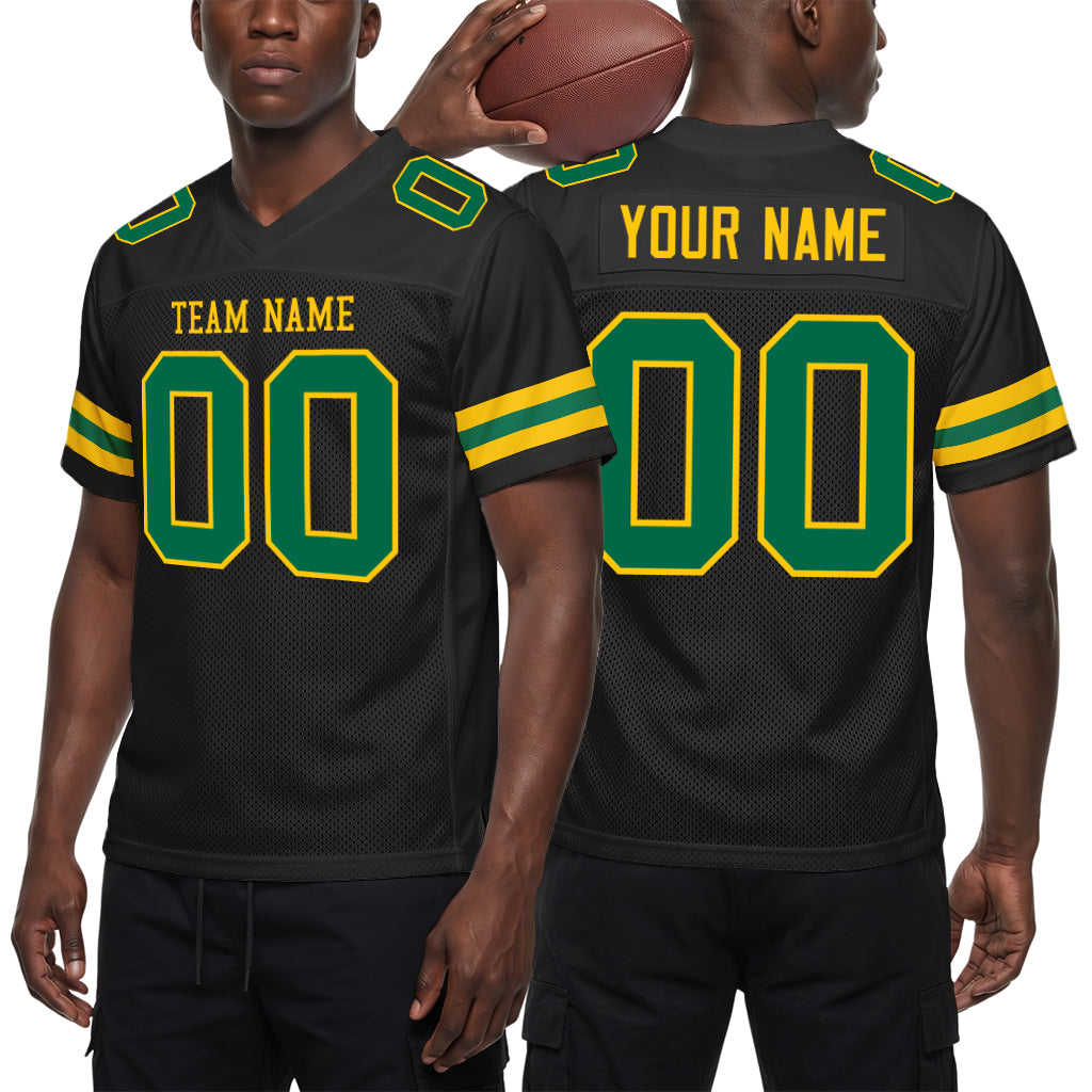 Custom Black Kelly Green-Yellow Custom Name Mesh Football Jersey