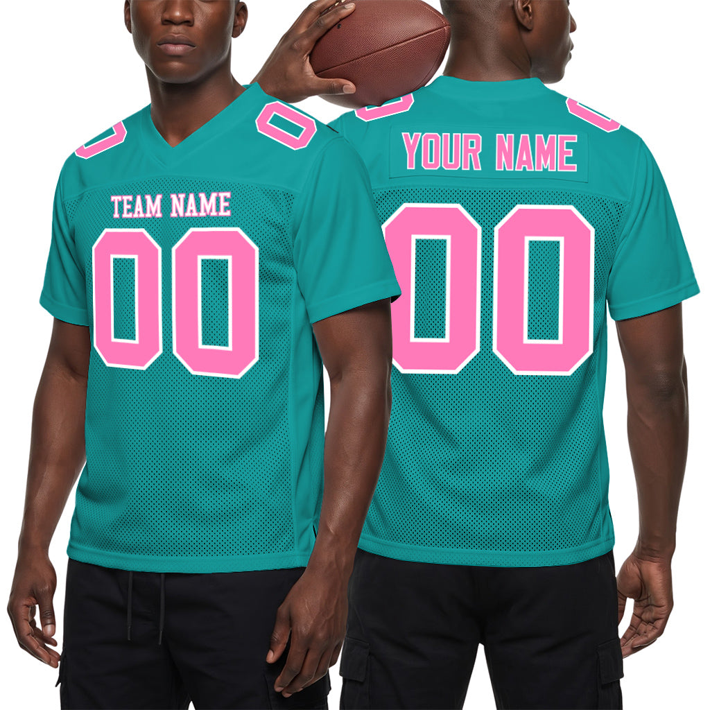 Custom Aqua Pink-White Football Jersey