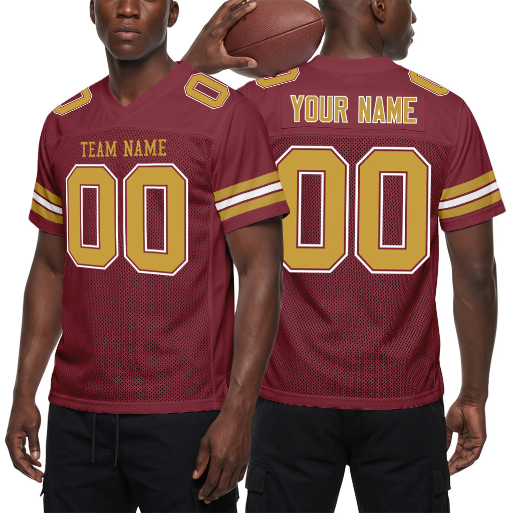 Custom Burgundy Old Gold-White Football Jersey