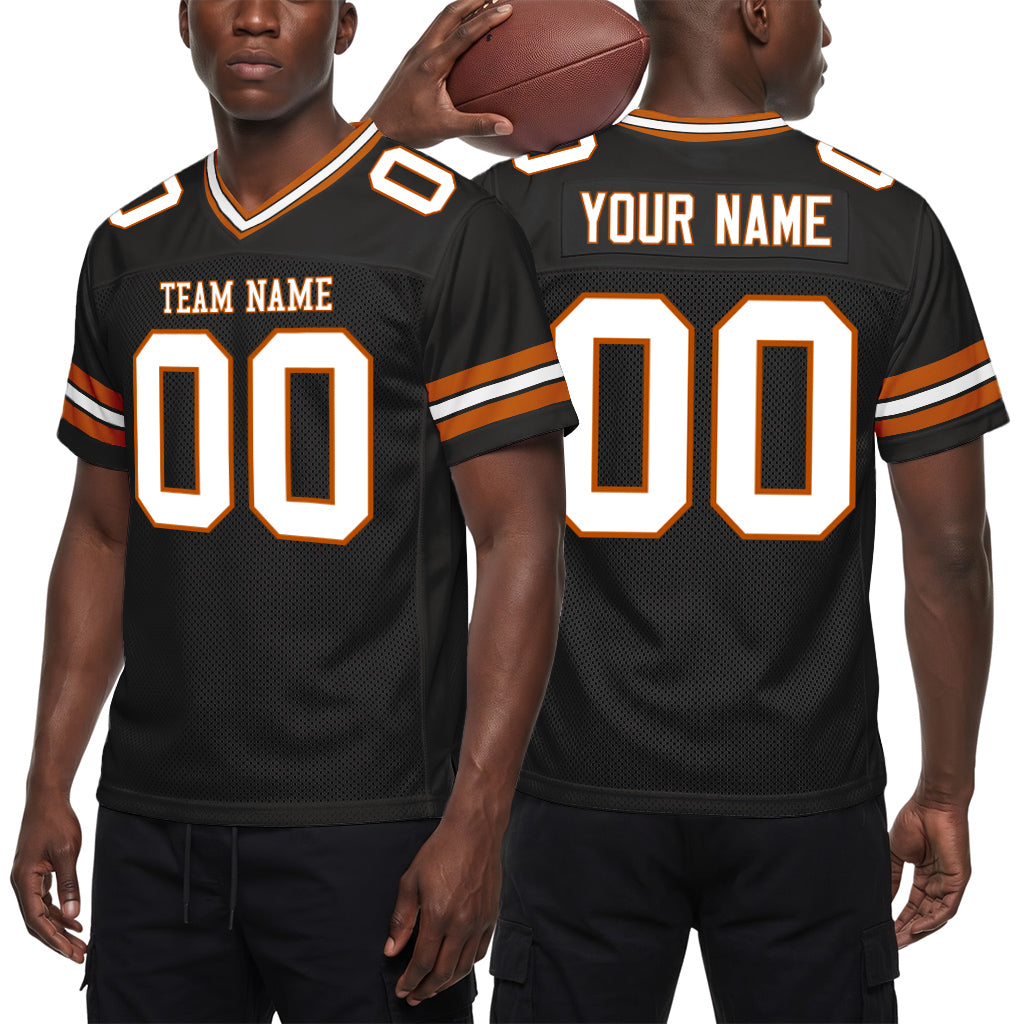 Custom Black White-Texas Orange Custom Name Mesh Football Jersey