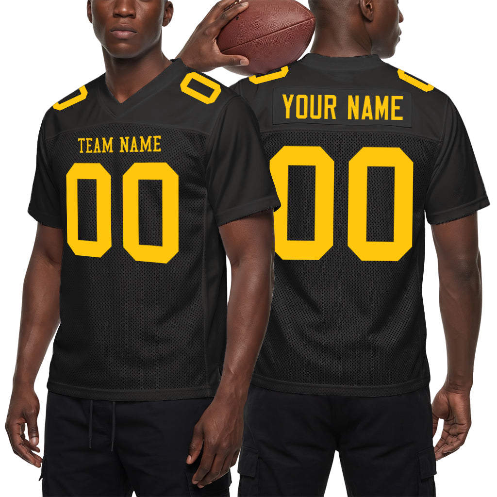 Custom Black Gold Custom Name Mesh Football Jersey