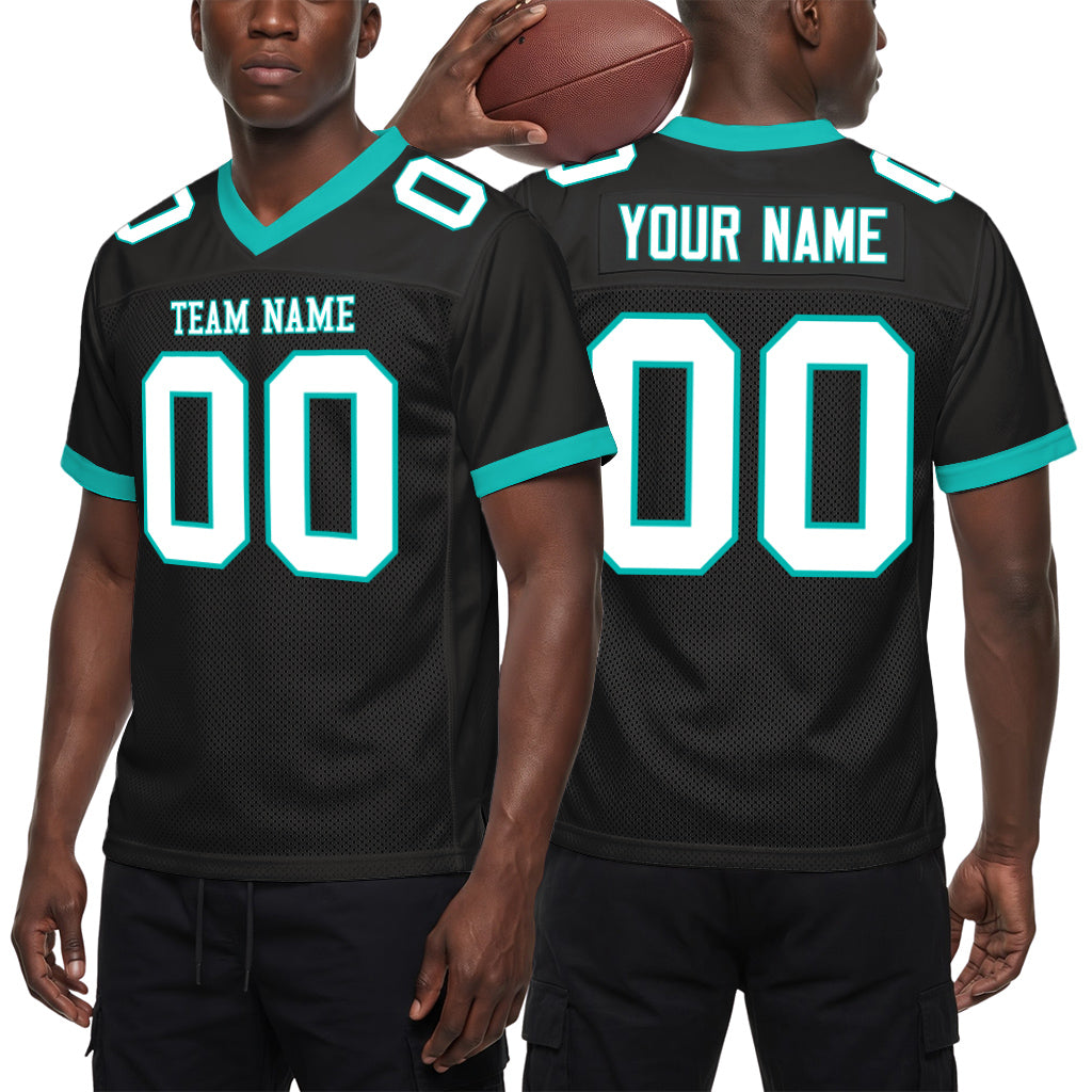 Custom Black White-Aqua Mesh Football Jersey
