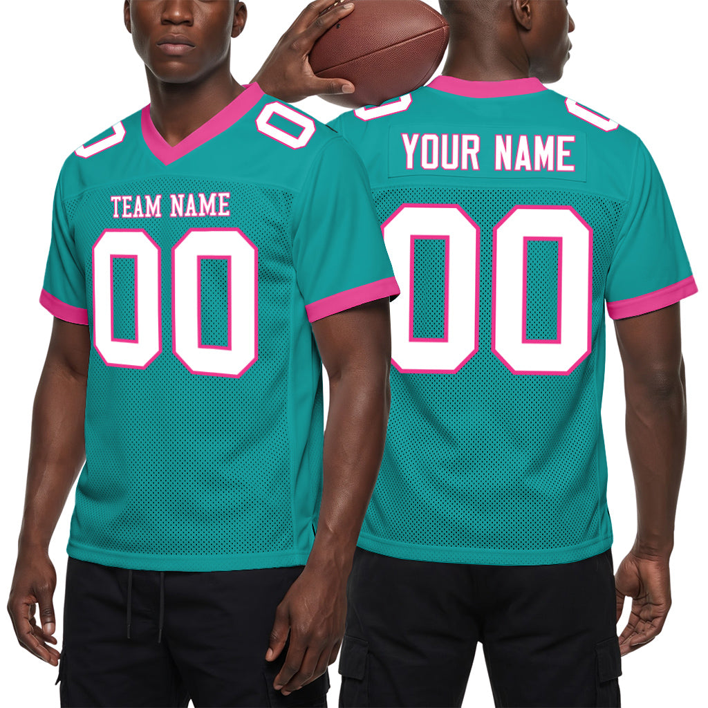 Custom Aqua White-Pink Mesh Football Jersey