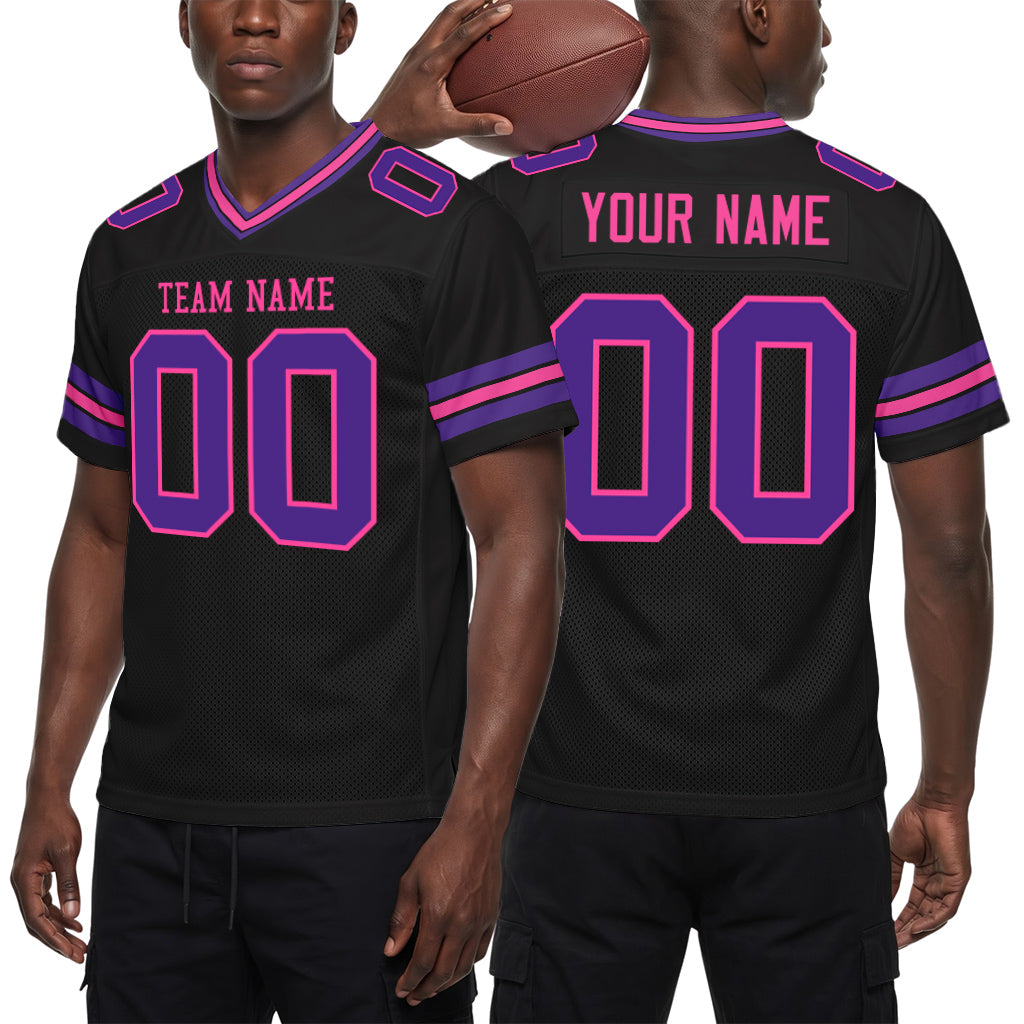 Custom Black Purple-Pink Mesh Football Jersey